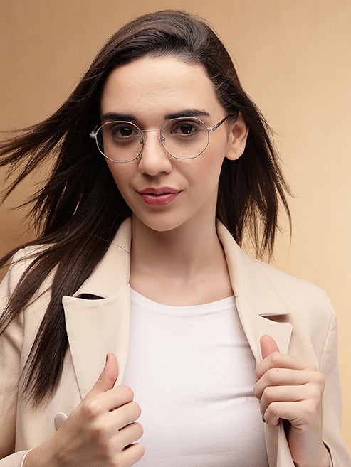 Stylish Hexagon Silver Spectacles