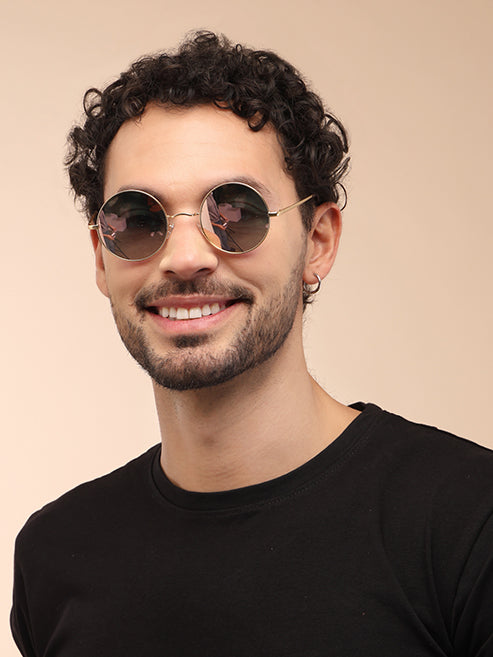 Peach Green Mirror Metal UV Sunglasses