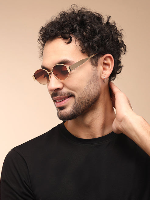 Gold Polarized Oval UV Sunglass