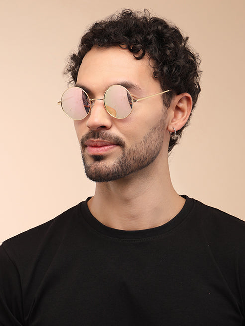 Peach Green Mirror Metal UV Sunglasses