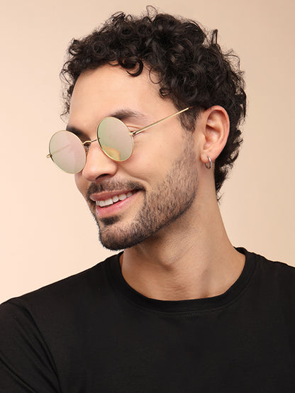 Peach Green Mirror Metal UV Sunglasses