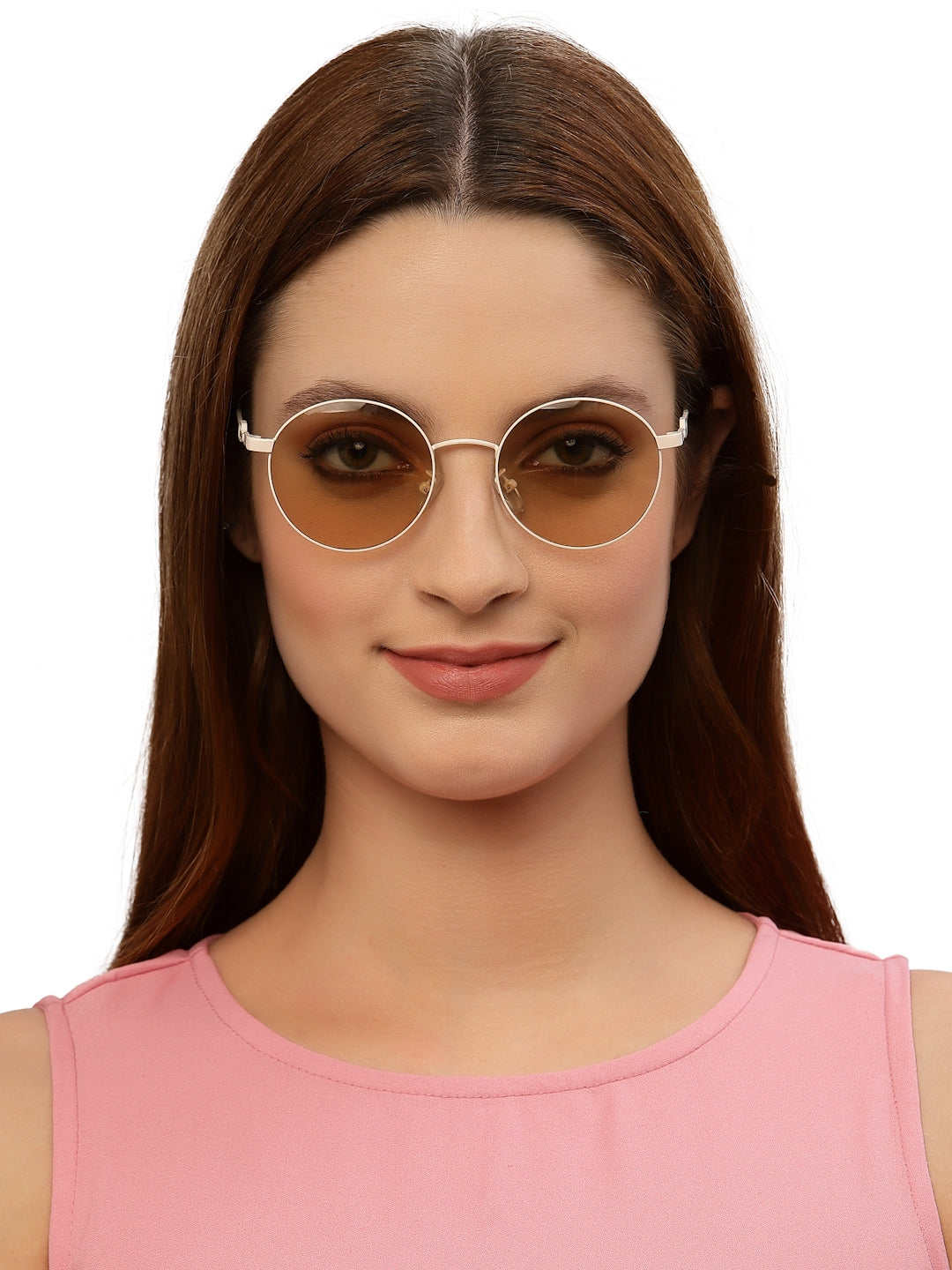 Light Brown Round Shaped UV Sunglass